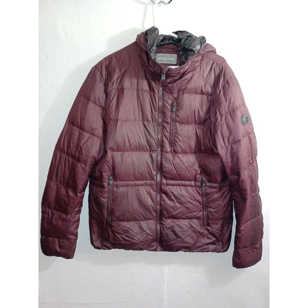 Michael Kors Purple Packable Down Hooded Jacket Sz M warm